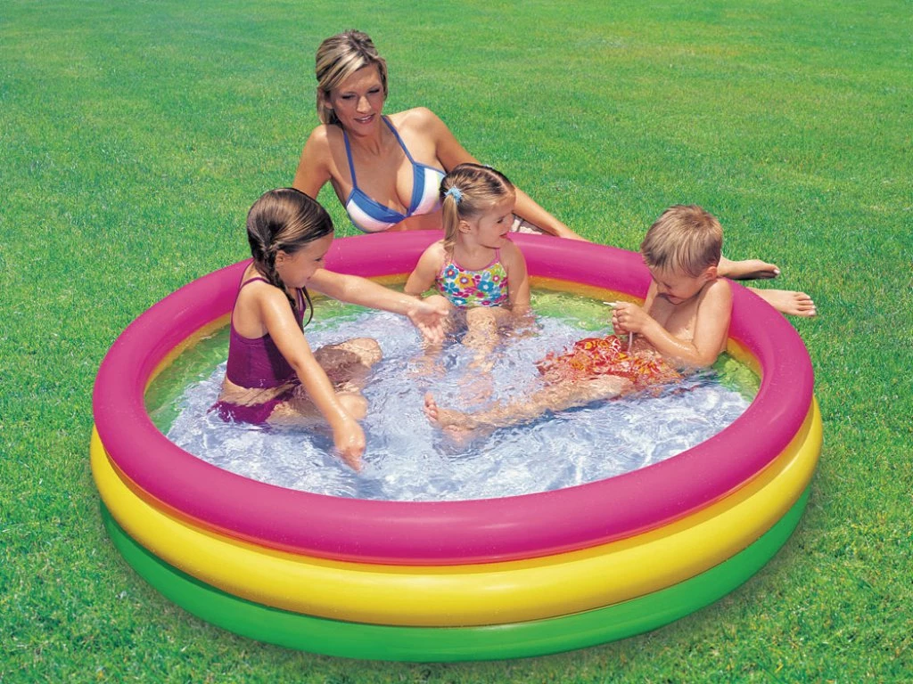 Детски надуваем басейн Intex Sunset Glow, среден, 114 х 25 см, 131 литра, PVC, цветен