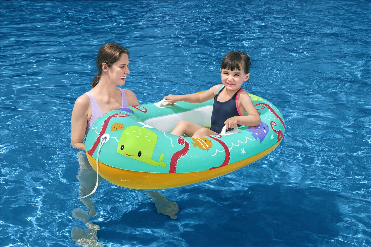 Детска надуваема лодка Bestway, 119 x 79 см, PVC, с дръжки, Оранжева, синя, зелена