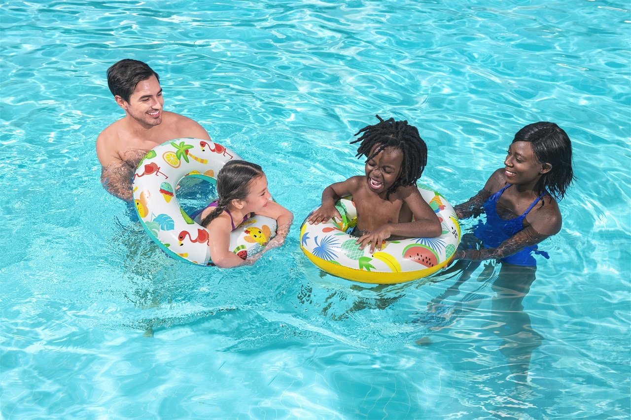 Детски надуваем пояс Bestway Swim Tube, 61 см, PVC, Звезда, Октопод, Плодове, Фламинго