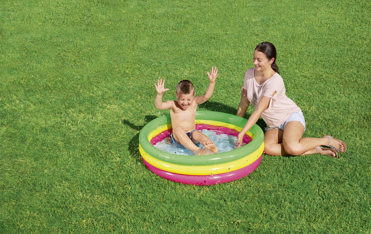 Детски надуваем басейн Bestway, Summer Set Pool, 102 х 25 см, 3 пръстена, PVC, ярки цветове