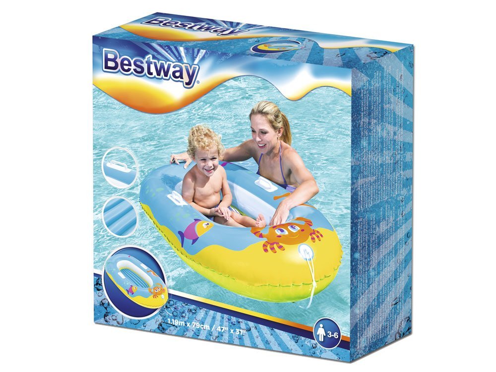 Детска надуваема лодка Bestway, 119 x 79 см, PVC, с дръжки, Оранжева, синя, зелена - Image 4