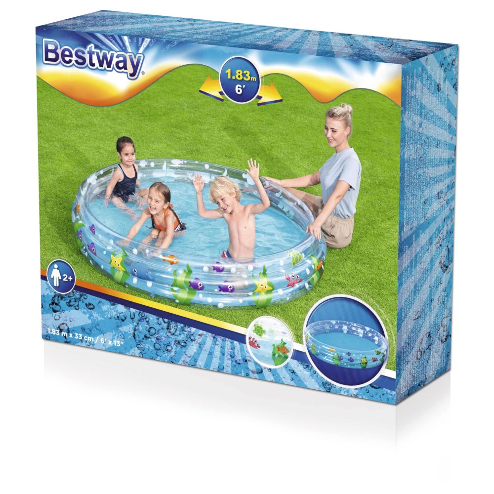 Детски надуваем басейн Bestway, 183 х 33 см, 3 пръстена, PVC, морски мотиви - Image 5
