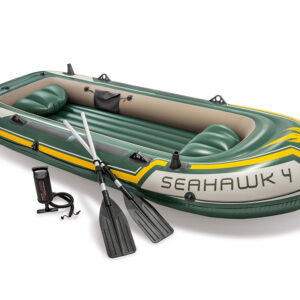 Инфлатабилен каяк Intex Seahawk 4 с две весла и помпа, подходящ за до четирима души, идеален за приключения на вода и риболов.