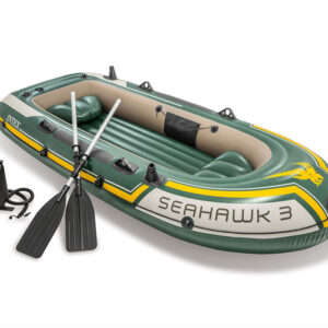 Надуваема лодка Intex Seahawk 3 с два весла и помпа, идеална за риболов и развлекателни дейности на вода.