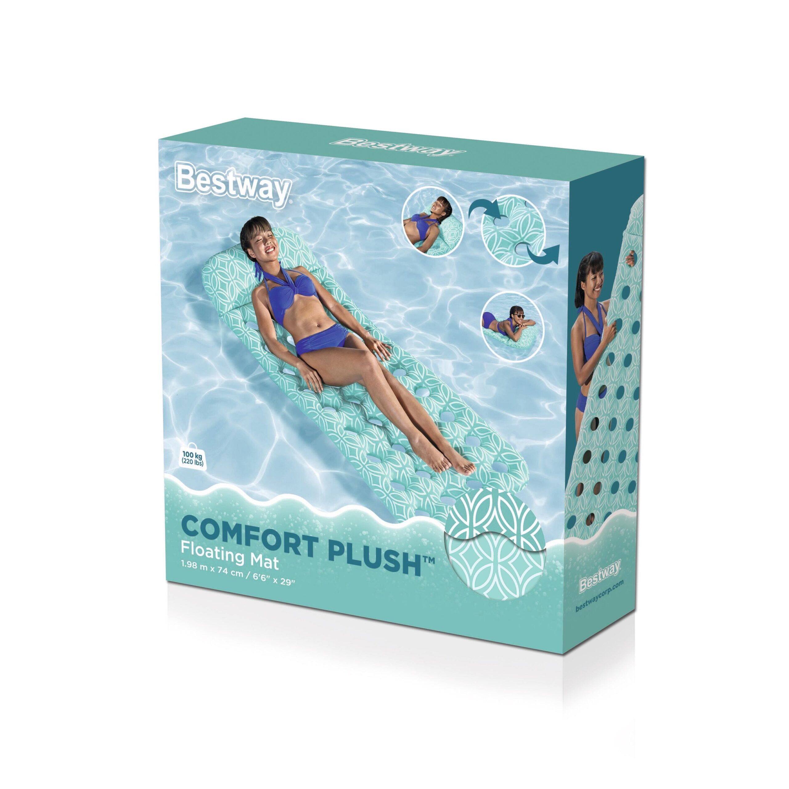 Плаваща постелка Bestway Comfort Plush за релаксация във вода. Подходяща за плаж и басейн.