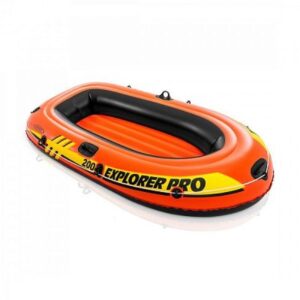 Надуваема лодка Explorer Pro 200 в оранжево и черно, идеална за водни приключения.