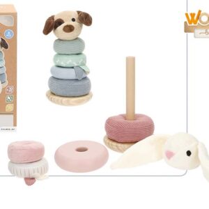 Дървена играчка с плюш, куче, зайче Woomax +10М