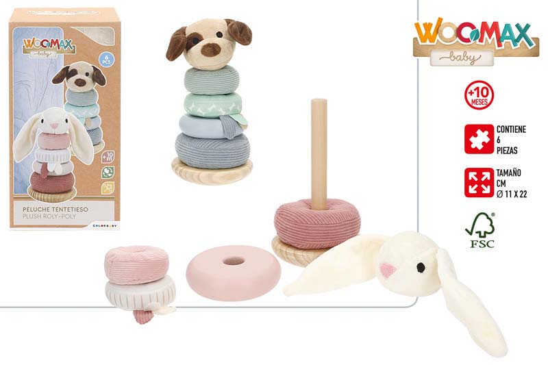 Дървена играчка с плюш, куче, зайче Woomax +10М
