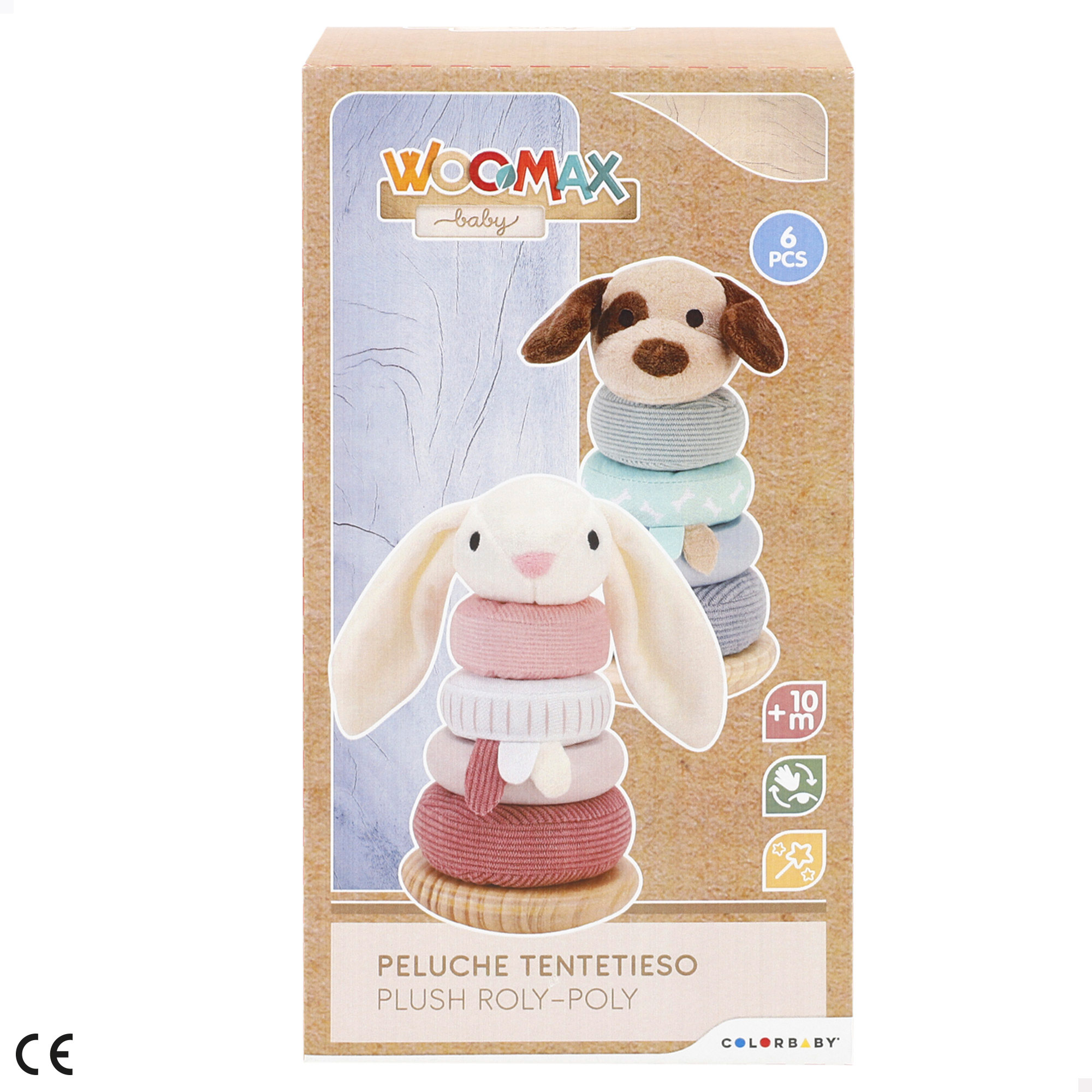 Дървена играчка с плюш, куче, зайче Woomax +10М - Image 2