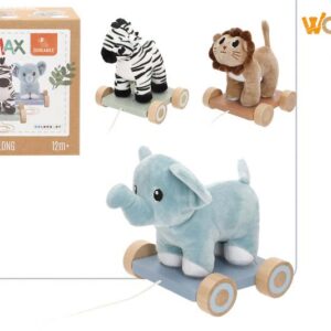 Дървена количка с лепки и плюшена играчка +12M, Woomax
