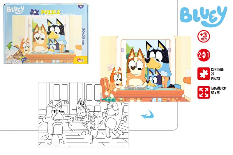 Двустранен пъзел 2в1 BLUEY-ECO, 50 х 35 см 24 части +3год