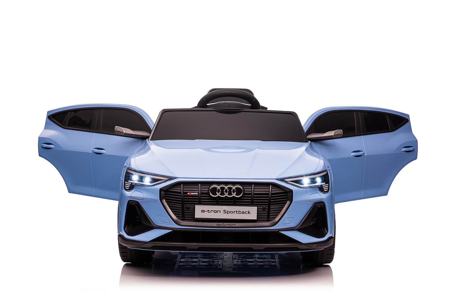 Детски акумулаторен автомобил с USB, Audi QS8, кожени седалки, син - Image 8