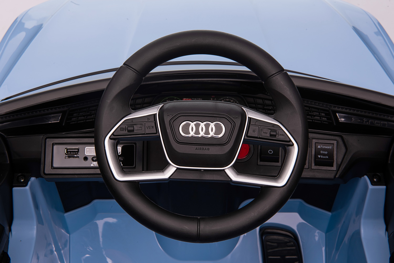 Детски акумулаторен автомобил с USB, Audi QS8, кожени седалки, син - Image 16