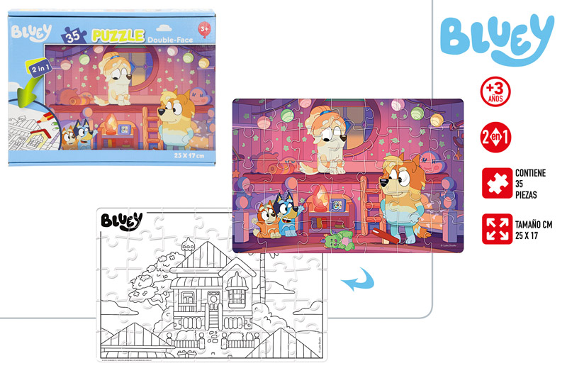 Двустранен пъзел 2в1 BLUEY-ECO, 25 х 17см 35 части +3год