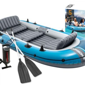 Надуваема лодка Intex Excursion 5, 366 x 165 x 43 см, 5 души, 600 кг товароносимост, надуваемо дъно, син
