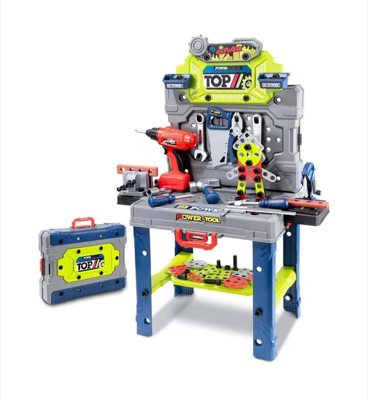 Комплект за малки майстори Tool Quality 132 детайла 2в1 маса-куфар - Image 2