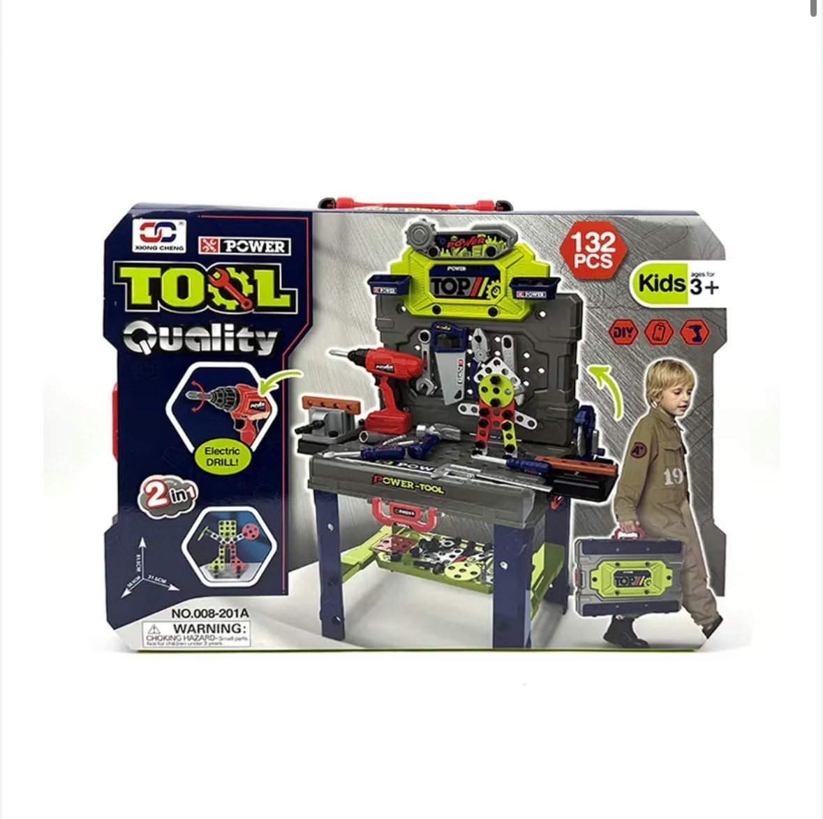 Комплект за малки майстори Tool Quality 132 детайла 2в1 маса-куфар