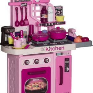 Реалистична детска кухня „The Kitchen“ – 33 аксесоара, розова с кафе машина