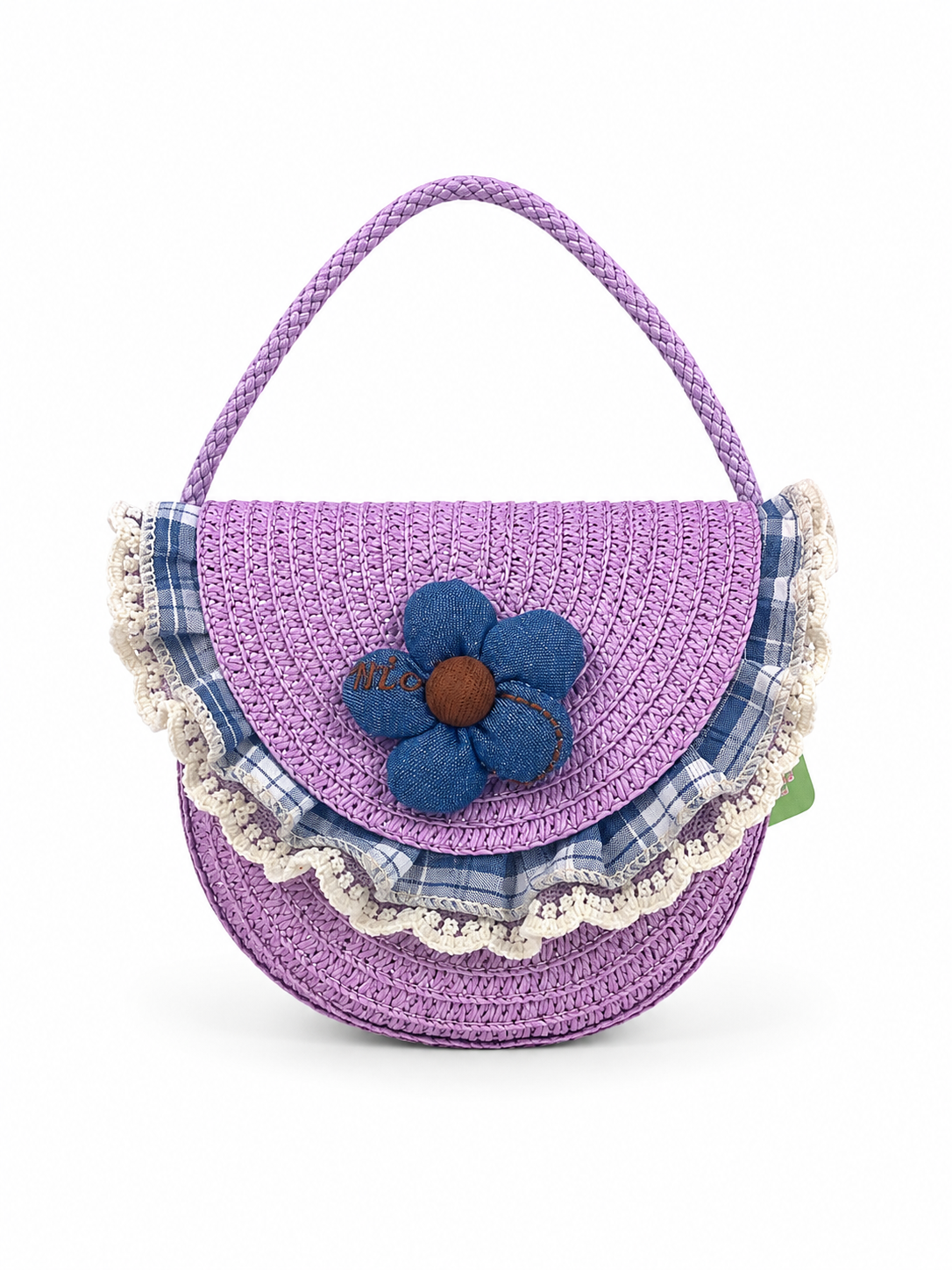 Детска плетена чантичка с цвете и къдрички, 14 × 12 × 5 см, различни цветове