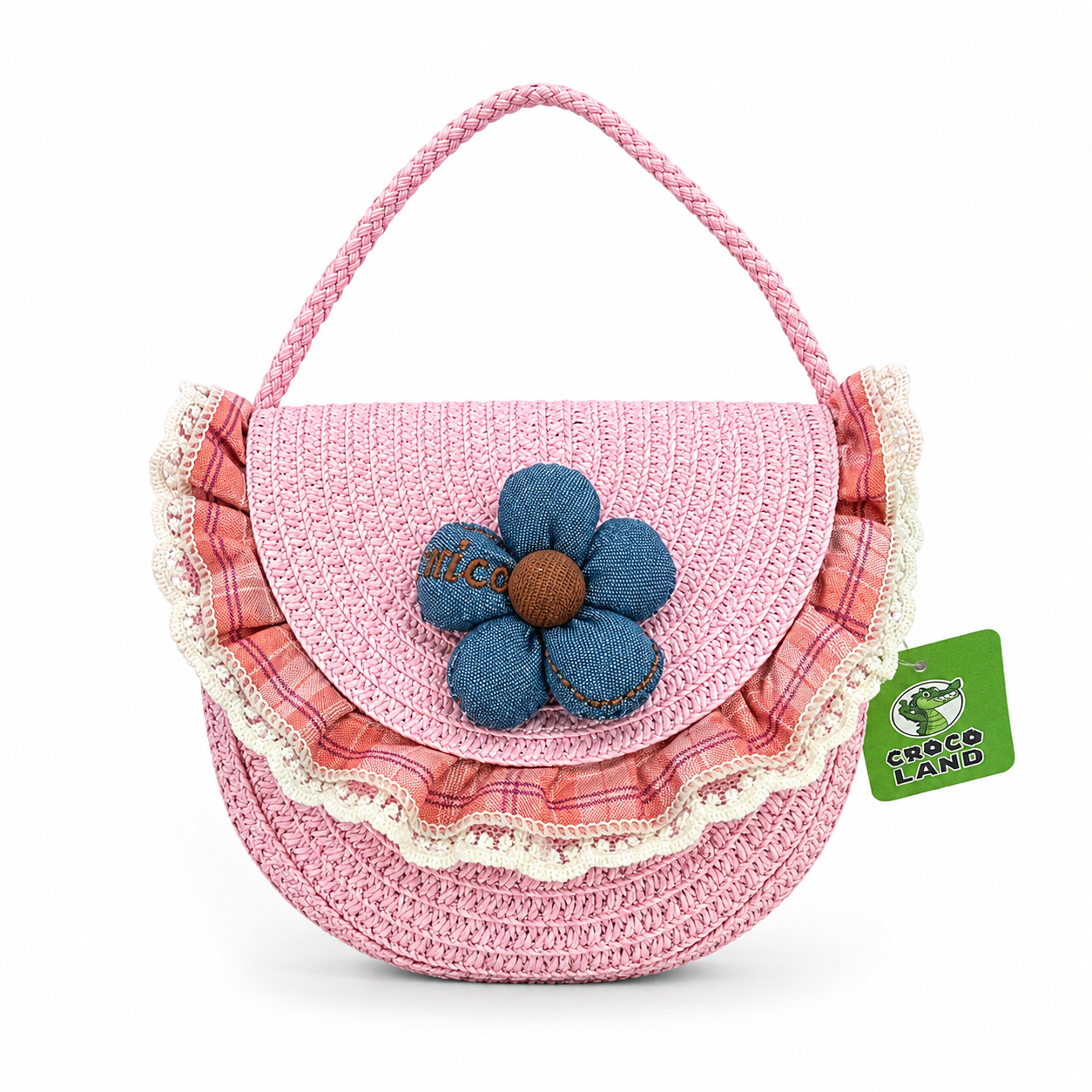 Детска плетена чантичка с цвете и къдрички, 14 × 12 × 5 см, различни цветове - Image 6