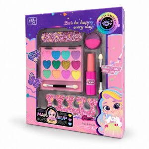 Детски комплект за грим Glam Beauty, палитра със сенки, руж, червило и аксесоари, 3+ години