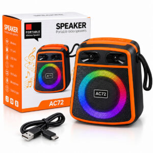 Преносима Bluetooth тонколона AC72 с RGB LED светлини, USB, TF карта, вградена батерия и удобна дръжка за носене