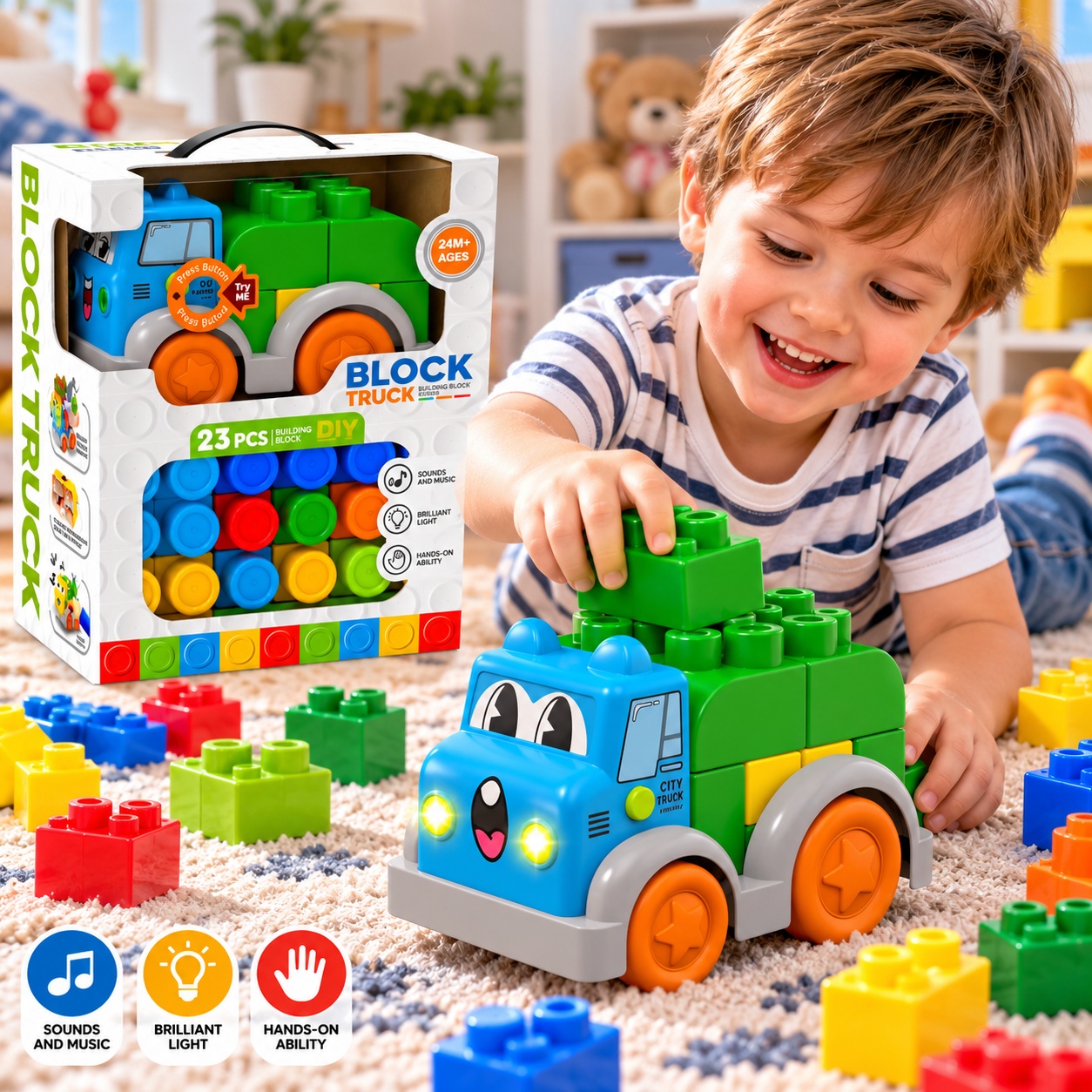 Детски конструктор Block Truck с камион, 23 части, музика, звукови и светлинни ефекти - Image 2