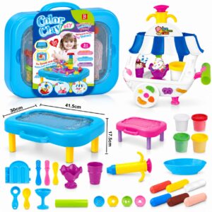 Детски творчески комплект Color Clay DIY с 6 цвята пластилин, машина за сладолед, масичка, куфарче и аксесоари