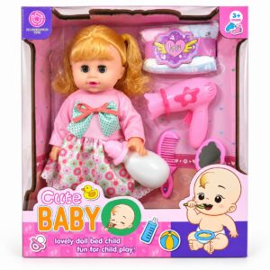 Кукла бебе Cute Baby с шише, сешоар, гребен, огледало и аксесоари за грижа