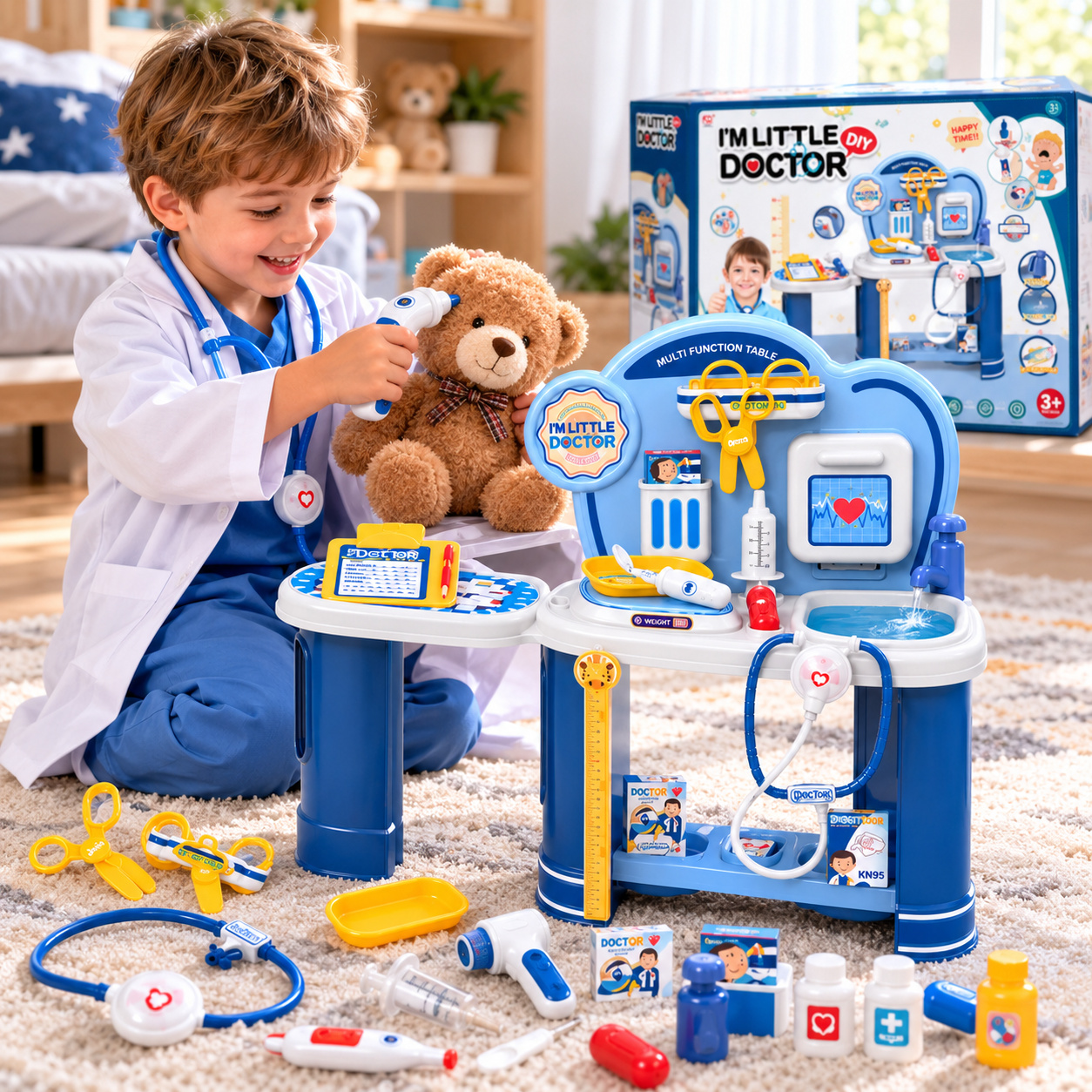 Детски интерактивен докторски комплект I'm Little Doctor с медицинска маса, течаща вода, стетоскоп, медицински инструменти и 15 части - Image 2