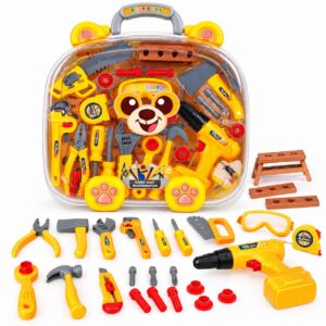 Детски комплект с инструменти Bear’s Box – 30 части, бормашина, трион, чук, отвертки и куфарче