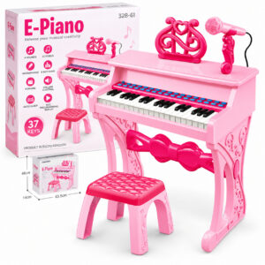 Детско електронно пиано E-Piano с 37 клавиша, микрофон, столче, музика, ритми и функции за запис