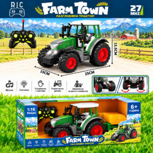 Детски трактор Farm Town с дистанционно управление 27 MHz, мащаб 1:16, музика, светлини и реалистичен дизайн