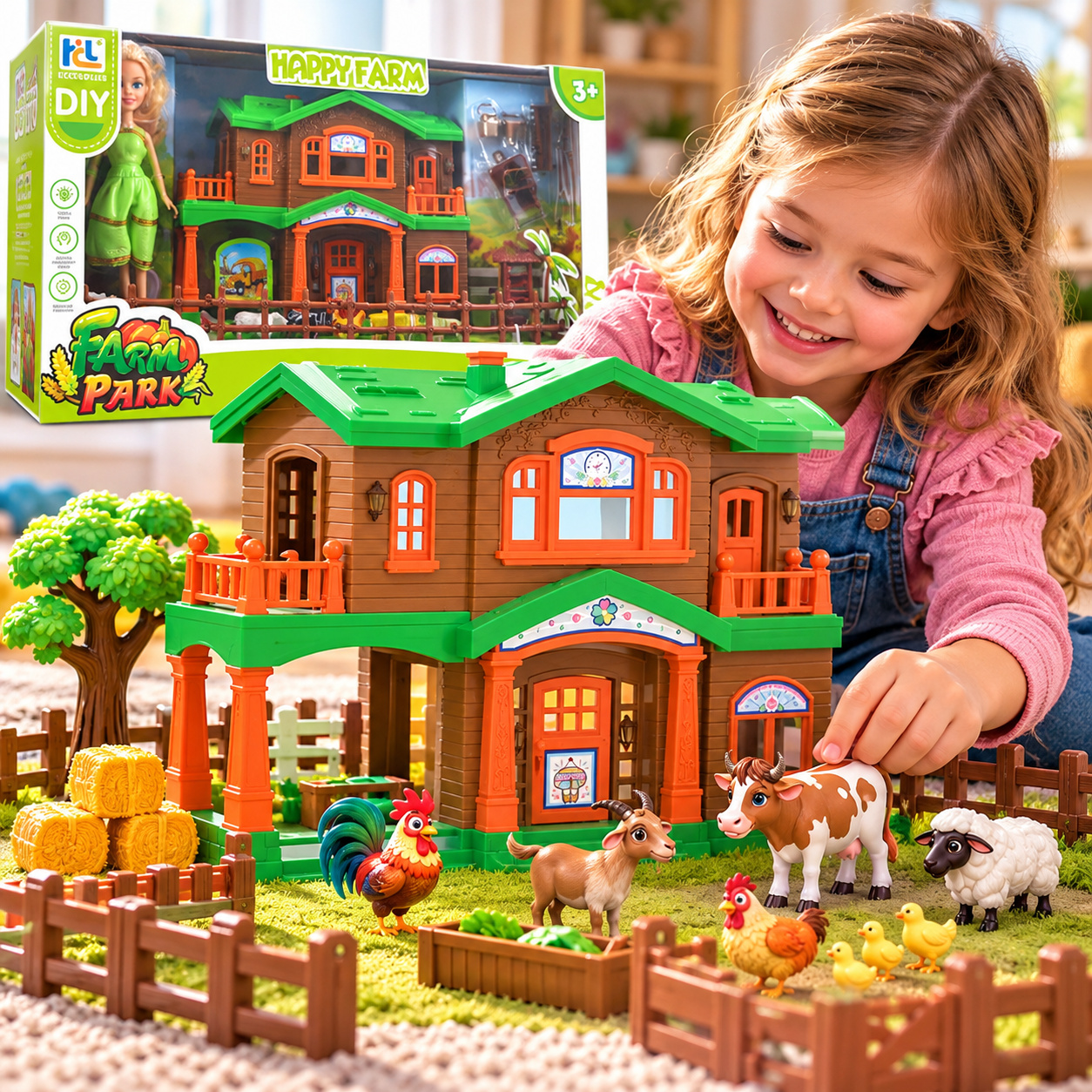 Детска ферма Happy Farm с двуетажна къща, двор, ограда, животни, кукла - Image 2