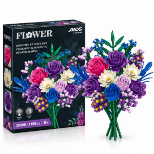 Декоративен конструктор JING BLOCKS Bouquet of Roses с разноцветни рози, декоративен букет и цветни аксесоари, 1160 части