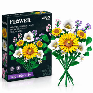 Декоративен конструктор JING BLOCKS Summer Fresh Blossom със слънчогледи, бели цветя и декоративен букет, 423 части