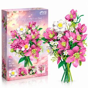 Декоративен конструктор JING BLOCKS Pink Lilies с розови лилии, бели цветя и декоративен букет, 546 части