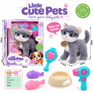 Интерактивно плюшено коте Little Cute Pets с аксесоари за грижа, купичка, храна, четка и сешоар