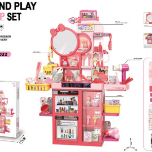 Детски козметичен център Pretend Play Makeup Set с огледало, сешоар, светлинни и звукови ефекти и аксесоари – 92 части, 6022