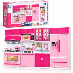 Голяма детска кухня Modern Kitchen със светлини, звуци, мивка, фурна, хладилник и аксесоари
