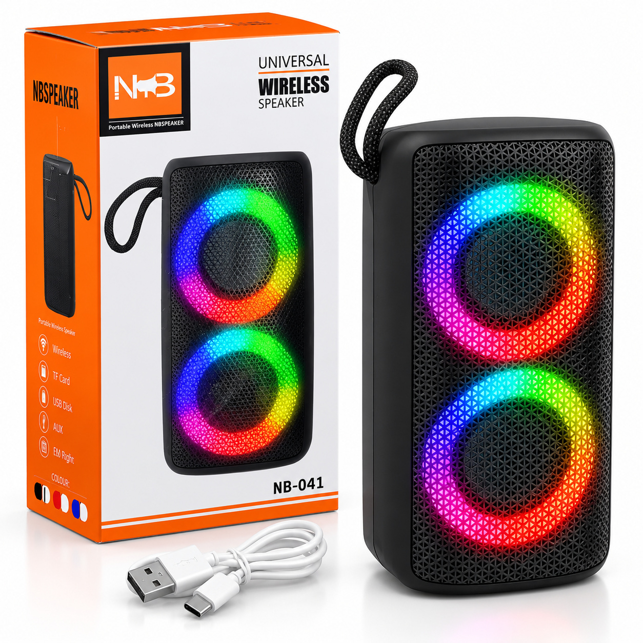 Преносима Bluetooth тонколона NB SPEAKER NB-041 с RGB LED светлини, 5W, USB, TF карта и вградена батерия
