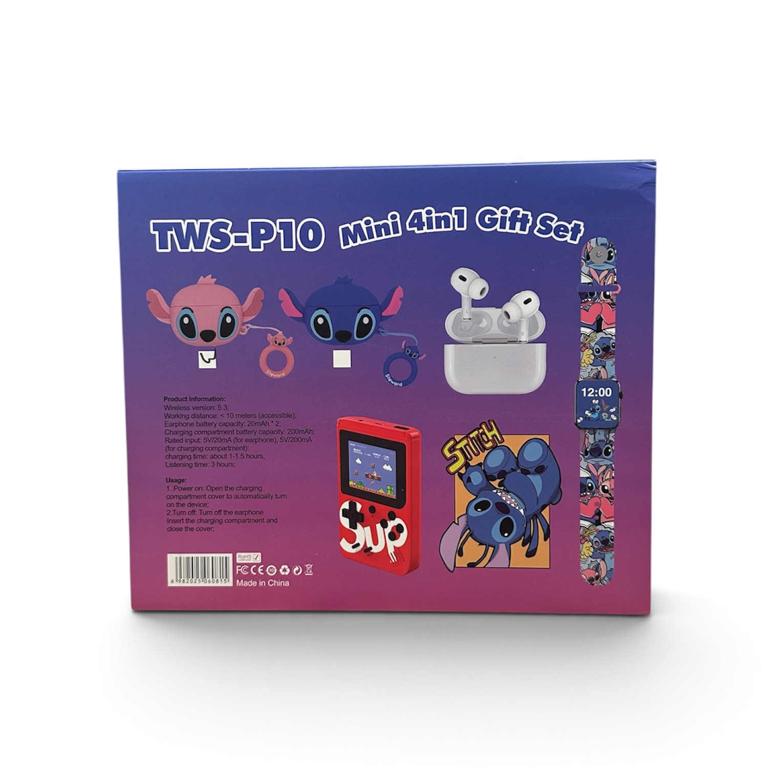 Подаръчен комплект 4 в 1 TWS-P10 Mini Gift Set с безжични слушалки, смарт часовник, мини игрова конзола и аксесоар - Image 2