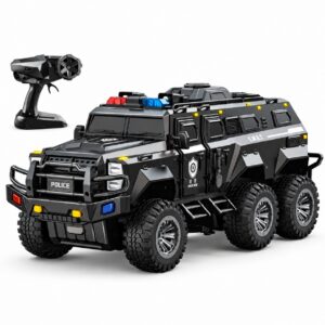 Полицейски брониран автомобил 6x6 с дистанционно управление 2.4 GHz, светлини, звукови ефекти и отварящи се врати – мащаб 1:6