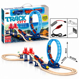 Детски влак с релси Track City Sports Track, 54 части, мост, вертикален лупинг и акумулаторна батерия