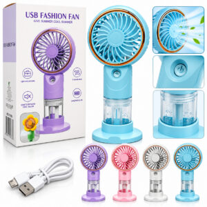 Преносим мини вентилатор USB Fashion Fan с воден резервоар, 3 скорости, USB зареждане, 4 цвята