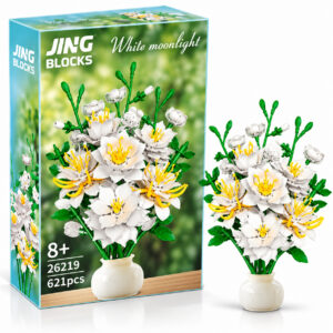 Декоративен конструктор JING BLOCKS White Moonlight с бели цветя, 621 части, модел 26219